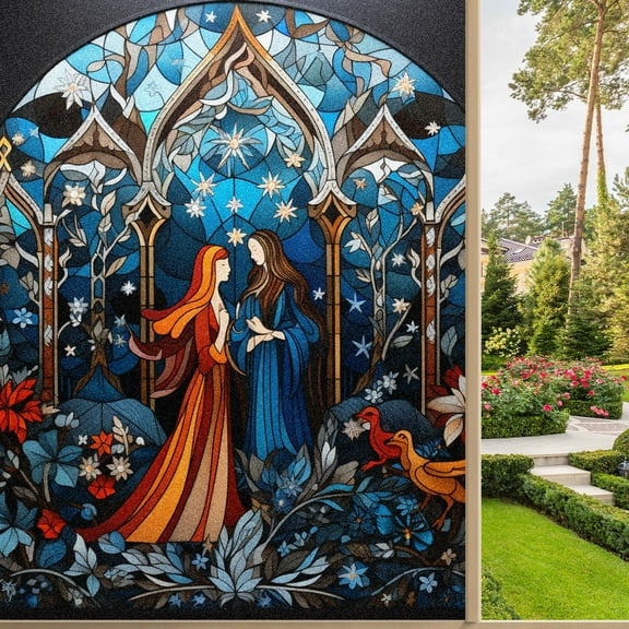 One Way Window Privacy Film Frosted Glass Window Tint Sun Blocking&Heat Control Non-Adhesive Mirror Static Cling Glare Reduction Anti-UV Removable for Home Office Stained Glass