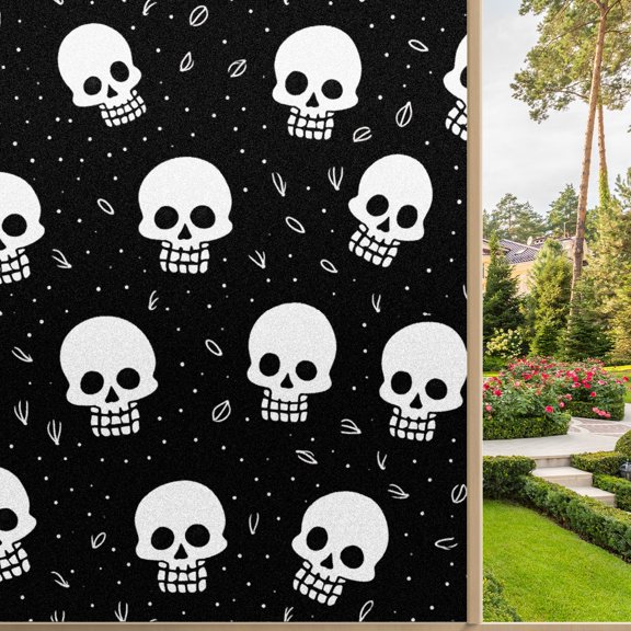 One Way Window Privacy Film Frosted Glass Window Tint Sun Blocking&Heat Control Non-Adhesive Mirror Static Cling Glare Reduction Anti-UV Removable for Home Office Halloween Skeleton