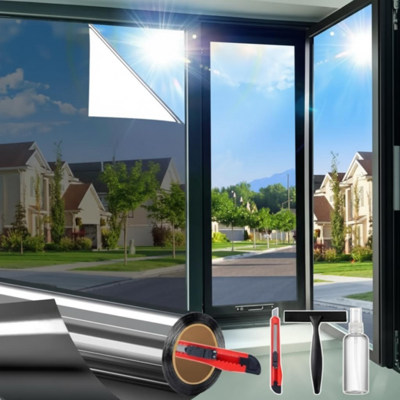 One Way Window Privacy Film for Home, Reflective Mirror Tint Blocks Sun Heat & UV Rays, Daytime See Out Not In Cover, Black Silver, 17.5 x 78.7 Inches