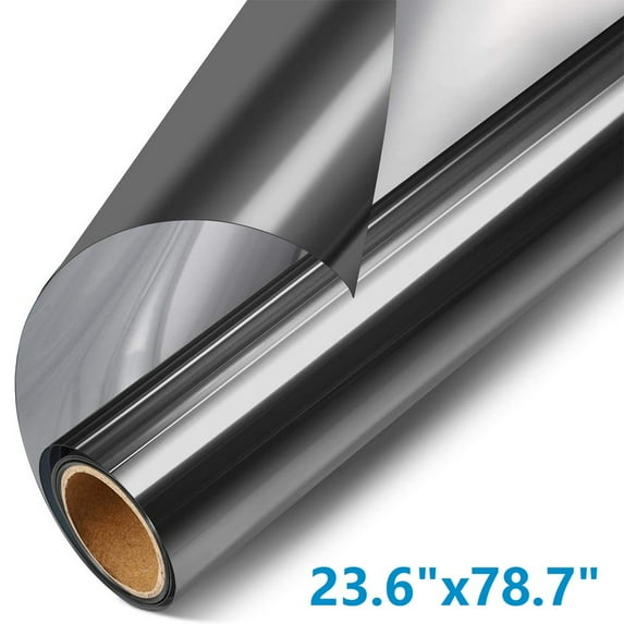 One Way Window Privacy Film Privacy Static Cling Non-Adhesive Daytime Privacy, UV Sun Blocking Heat Control Film Daytime Door Window Tint Covering for Home Office, Black-Silver, 23.6"x78.7"