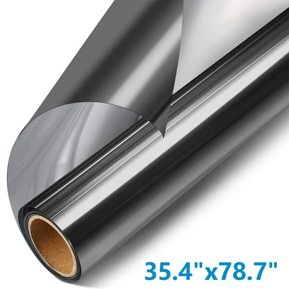 One Way Window Privacy Film Privacy Static Cling Non-Adhesive Daytime Privacy, UV Sun Blocking Heat Control Film Daytime Door Window Tint Covering for Home Office, Black-Silver, 35.4"x78.7"