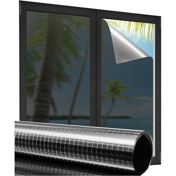 One-Way Window Privacy Film, See Out Not in Heat Blocker Window Tinting Film for Home Reflective Sun Blocking Window Tint Non-Adhesive Static Cling, 17.5 x 78.7 Inch - Style 12