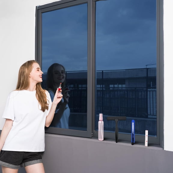 One Way Window Privacy Film with Tools, Malleable Window Tint for Home, Two Sided Protective Film, Static Clin, Removable, Reusable, Anti-UV, Anti-lare, Heat Blockin (Blue, 17.5Inch78.7Inch)