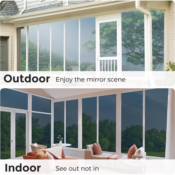 One Way Window Privacy Film Window Tint for Home See Out Not in Mirror Reflective Window Film Anti UV Sun Blocking Heat Control Daytime Privacy Non-Adhesive Static Cling, 17.5 x 78.7 in
