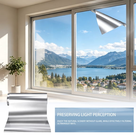 One Way Window Privacy Film,Window Tint for Home with Tools,Static Cling Removable,UV Sun Heat Blocking Reflective Mirror Film,See Out Not in,Silver,23.6 by 118 inch