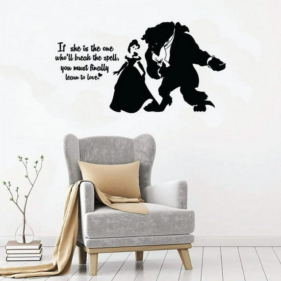 If She Is The One Who'll Break The SpellBeauty And Beast Portrait Silhouette Belle Cartoon Princess Cartoon Movie Vinyl Wall Art Sticker Decal Wall Decoration Home Kid Room Design Size (20x20 inch)