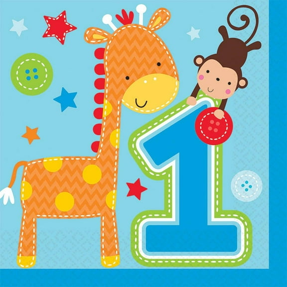 One Wild Boy Jungle Animal Cute Kids 1st Birthday Party Paper Luncheon Napkins