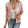 thumbnail image 1 of (One) Women's Metal Bomber Jacket Lightweight Zipper Long Sleeve Fashion Jacket, 1 of 6