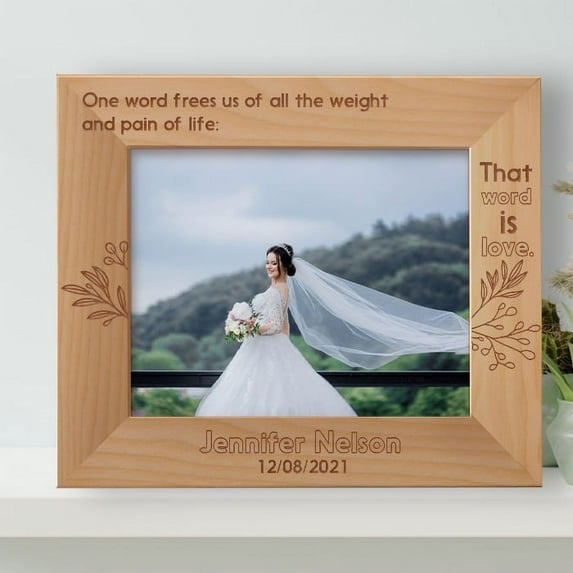 One Word Frees Us Of All The Weight And Pain Of Life Personalized Wooden Frame-10" x 8" Brown Horizontal