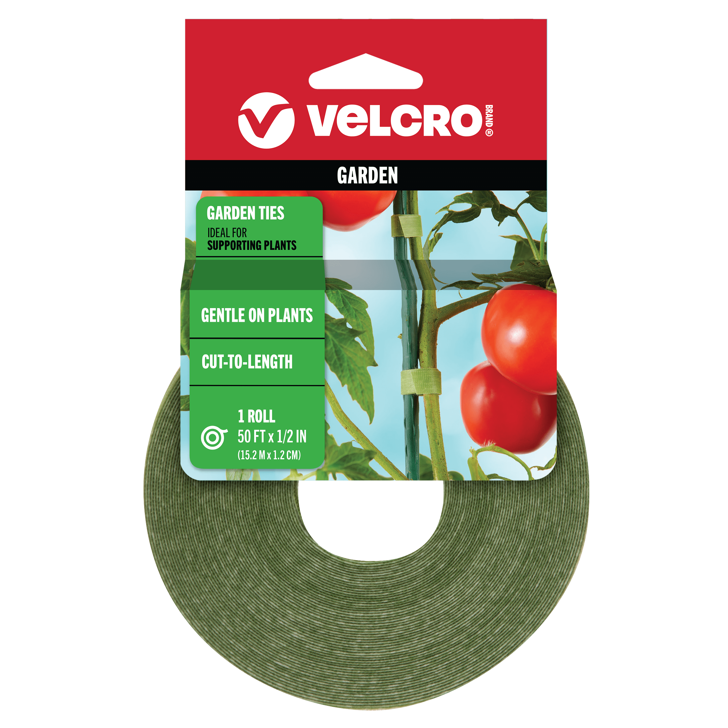 VELCRO Brand ONE-WRAP Garden Ties | Plant Supports, Strong Reusable and Adjustable | Cut-to-Length, 50 ft x 1/2 in, Green