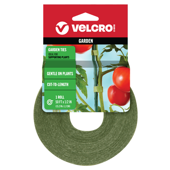 VELCRO Brand ONE-WRAP Garden Ties | Plant Supports, Strong Reusable and Adjustable | Cut-to-Length, 50 ft x 1/2 in, Green
