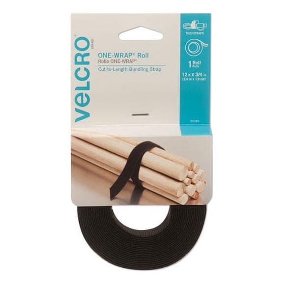 One-Wrap Pre-Cut Standard Ties, 0.75" X 12", Black | Bundle of 2 Rolls