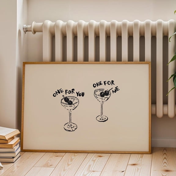 One For You One For Me Cocktail Print, Black Line Art Bar Cart Decor, Minimal Doodle Drink Illustration, Martini Wall Art Poster UNFRAMED PAPER POSTER, Home Decor, Vintage Gift, Living Room Dercor