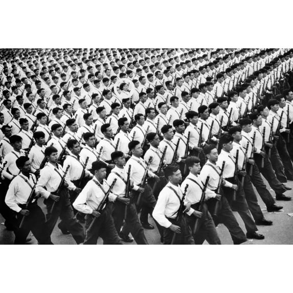 One Young Woman Soldier Marches Among Hundreds Of Men During A Parade In In Communist China. Oct. 27 History