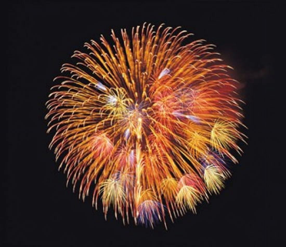 One big circle of fireworks with black background Canvas Art - Panoramic Images (24 x 21)