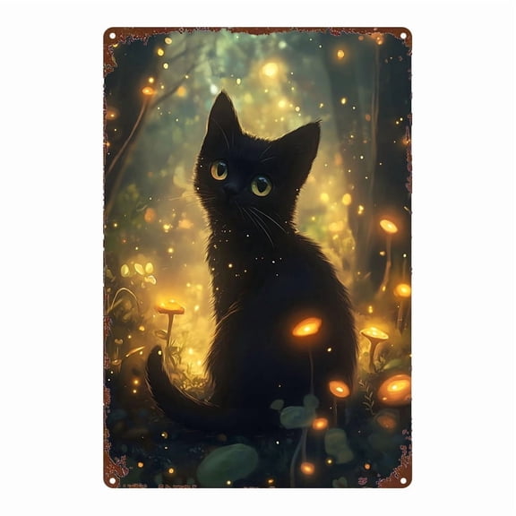 One black cat forest fluorescent decorative painting with an aged effect, suitable for home, office, gym, and bedroom décor - an inspirational gift, 8x12 inches (20x30 cm), perfect for room decor.