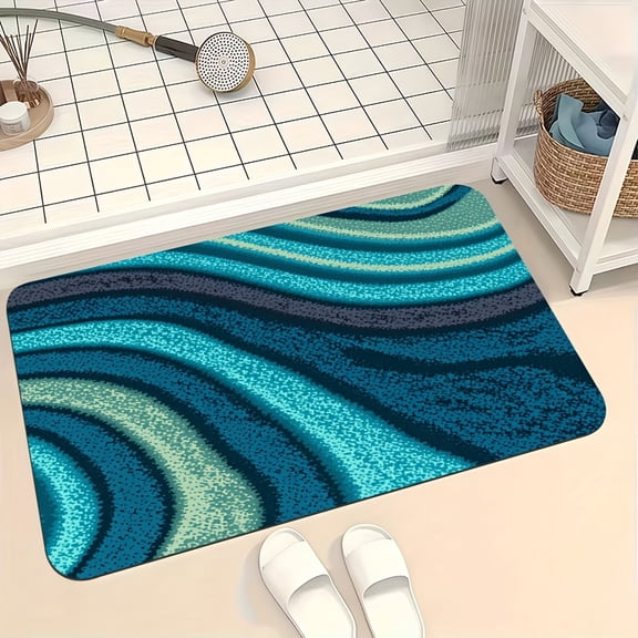 One blue-green gradient wavy diatomaceous earth mud mat, machine washable, suitable for outdoor porch, kitchen, living room, bathroom or office decoration.