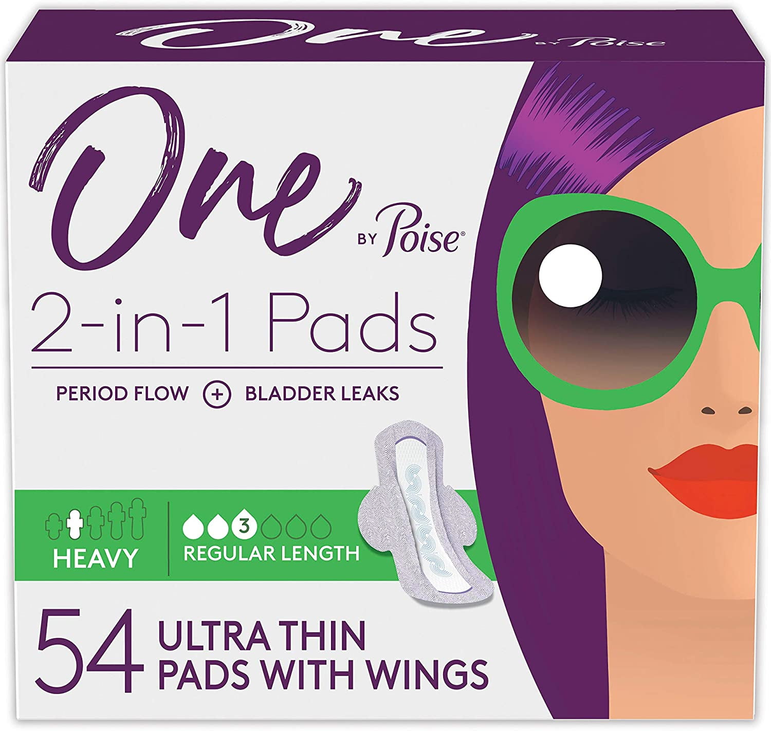 One by Poise Feminine Pads with Wings (2in1 Period & Bladder Leakage