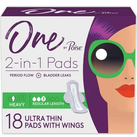 One by Poise Feminine Pads, Heavy Absorbency Period & Incontinence Pads, 18 Count