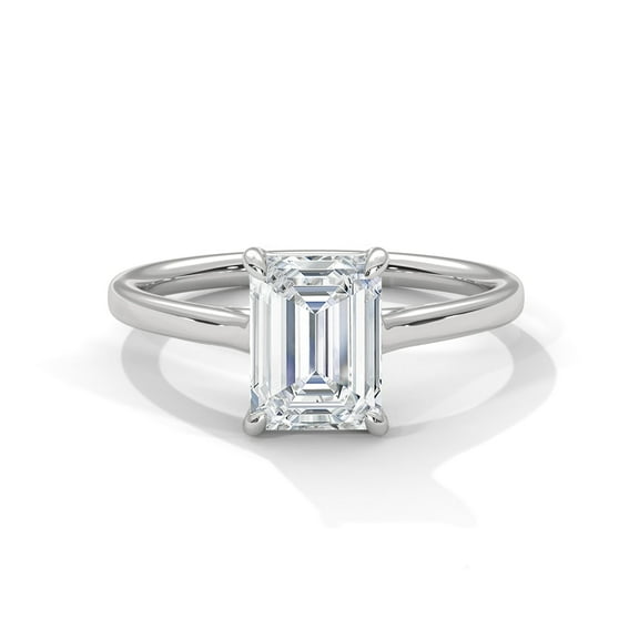 One carat 2.00 Carat - Emerald Cut - Moissanite Ring - Solitaire Engagement Ring in 18K White Gold Plating over Silver Size 9