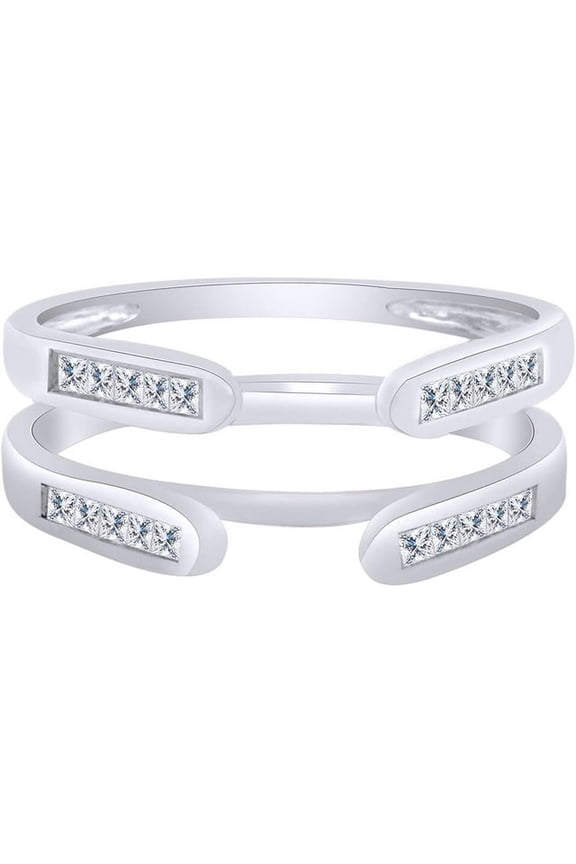 2.00 Carat - Round Brilliant Cut - Moissanite Wrap Guard Enhancer Ring - Solitaire Engagement Wrap Guard Enhancer Ring in 18K White Gold Plating over Silver Size 5