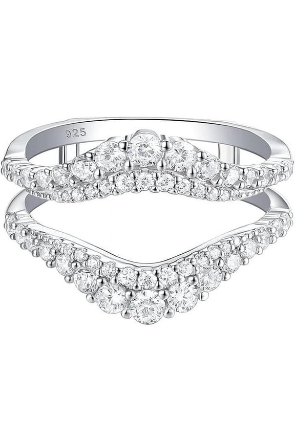 2.00 Carat - Round Brilliant Cut - Moissanite Wrap Guard Enhancer Ring - Solitaire Engagement Wrap Guard Enhancer Ring in 18K White Gold Plating over Silver Size 5