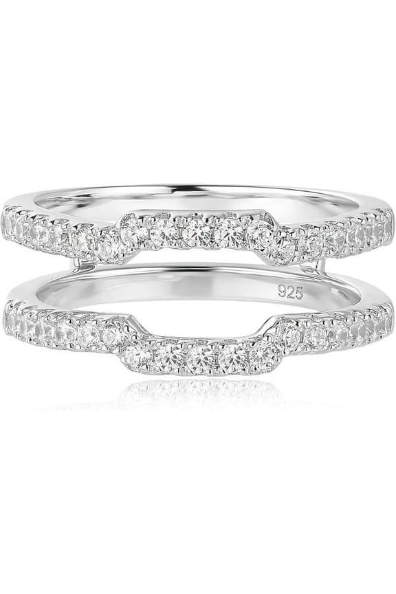 2.00 Carat - Round Brilliant Cut - Moissanite Wrap Guard Enhancer Ring - Solitaire Engagement Wrap Guard Enhancer Ring in 18K White Gold Plating over Silver Size 5