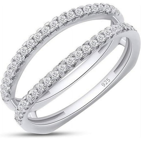 One carat 2.00 Carat - Round Brilliant Cut - Moissanite Wrap Guard Enhancer Ring - Solitaire Engagement Wrap Guard Enhancer Ring in 18K White Gold Plating over Silver Size 8