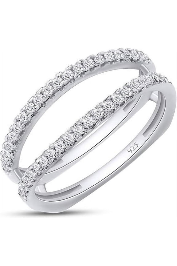 2.00 Carat - Round Brilliant Cut - Moissanite Wrap Guard Enhancer Ring - Solitaire Engagement Wrap Guard Enhancer Ring in 18K White Gold Plating over Silver Size 8