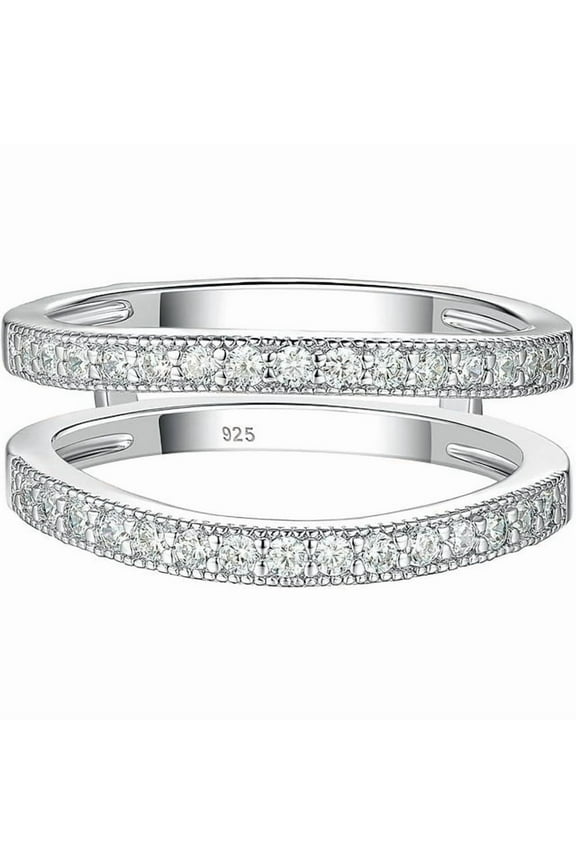 2.00 Carat - Round Brilliant Cut - Moissanite Wrap Guard Enhancer Ring - Solitaire Engagement Wrap Guard Enhancer Ring in 18K White Gold Plating over Silver Size 9