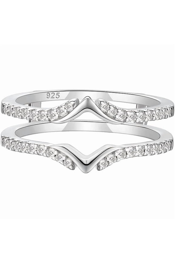 2.00 Carat - Round Brilliant Cut - Moissanite Wrap Guard Enhancer Ring - Solitaire Engagement Wrap Guard Enhancer Ring in 18K White Gold Plating over Silver Size 5