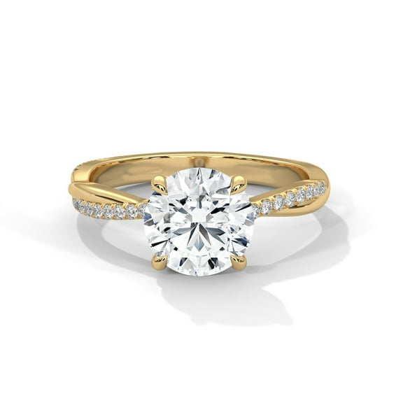 One carat 2.16 Carat - Round Brilliant Cut - Moissanite Ring - Solitaire Engagement Ring in 18K Yellow Gold Plating over Silver Size 8