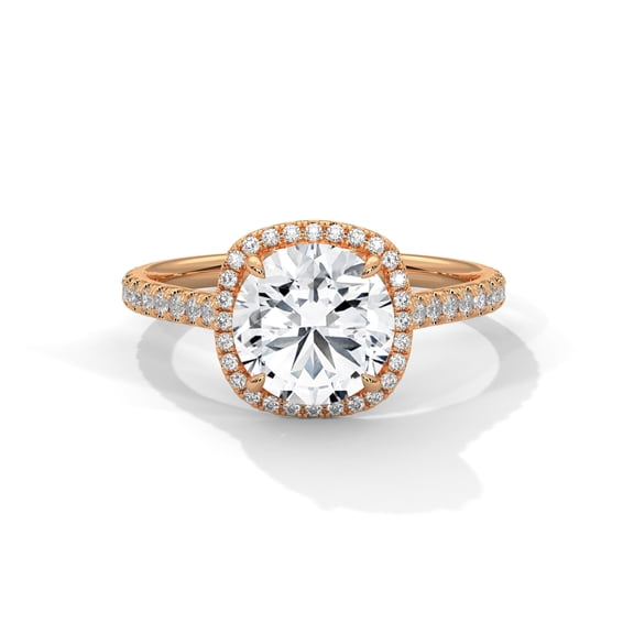 One carat 2.36 Carat - Round Cut - Moissanite Ring - Halo Engagement Ring in 18K Rose Gold Plating over Silver Size 7