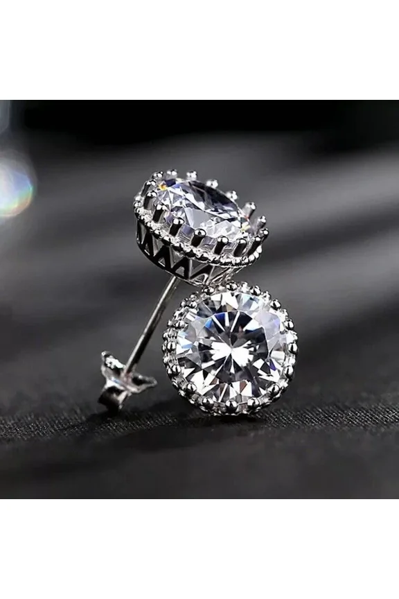 2 Carat - Round Brilliant Cut - Moissanite - Solitaire Stud Earring in 18K White Gold Plating over Silver