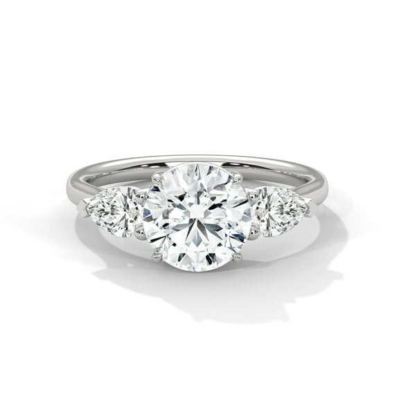One carat 3.00 Carat - Round Cut - Moissanite Ring - Three Stone Engagement Ring in 18K White Gold Plating over Silver Size 10