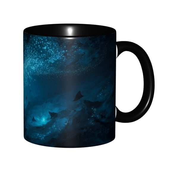 One ceramic coffee mug with a deep-sea fluorescent whale design - 11 oz (300 ml) ceramic mug, suitable for coffee, tea, and hot drinks - hand wash only, birthday and holiday gift, or office use.