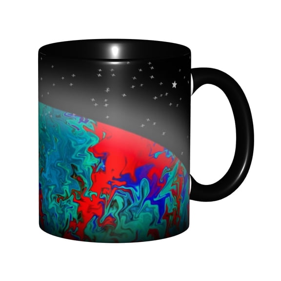 One ceramic coffee mug with a iridescent planet and starry sky design - 11 oz (300 ml) ceramic mug, suitable for coffee, tea, and hot drinks - hand wash only, birthday and holiday gift, or office use