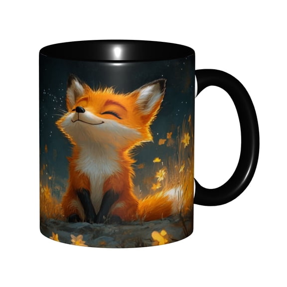 One ceramic coffee mug with a starry sky fox design - 11 oz (300 ml) ceramic mug, suitable for coffee, tea, and hot drinks - hand wash only, birthday and holiday gift, or office use.