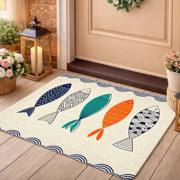 One colorful fish-patterned non-slip bath mat, suitable for bathrooms, bedrooms, and living rooms. Made of highly absorbent flannel, machine washable, soft and comfortable.