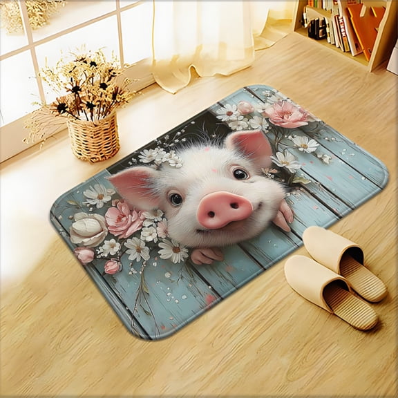 One cute pig-themed doormat, suitable for bathroom floors, machine washable, and perfect for outdoor porches, kitchens, living rooms, bathrooms, or office decor.