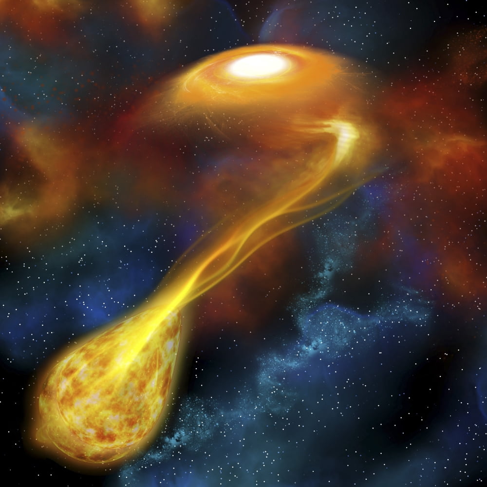 One denser star using its gravity to engulf another nearby star Canvas Art - Corey FordStocktrek Images (28 x 28)