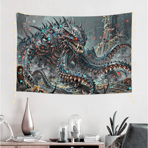 One design features a  Alien Tentacle Monster Print for Wall Decorative Tapestry  .On Polyester Fiber, Perfect for Home Decor in Living Rooms, Bedrooms, Dorms, And Offices