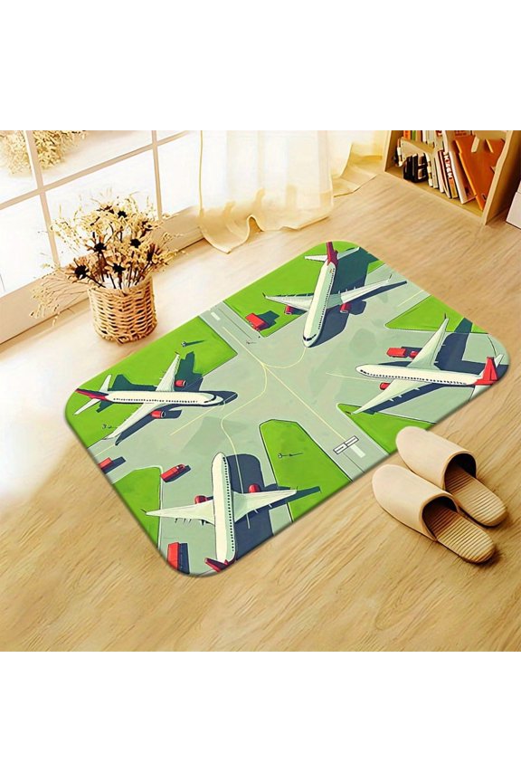 One high-definition printed airport-themed non-slip doormat, made of polyester, highly absorbent, machine washable, suitable for bedrooms, living rooms, entryways, camping, picnics, and other areas.