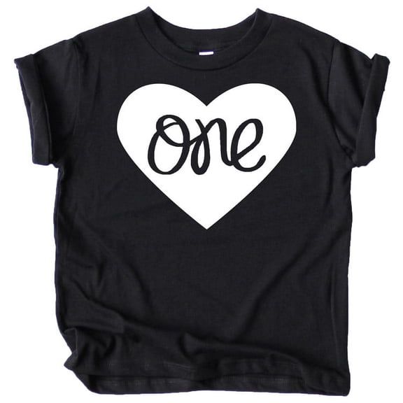 One in Heart 1st Birthday Shirt for Baby Girls First Birthday Outfit Black Shirt