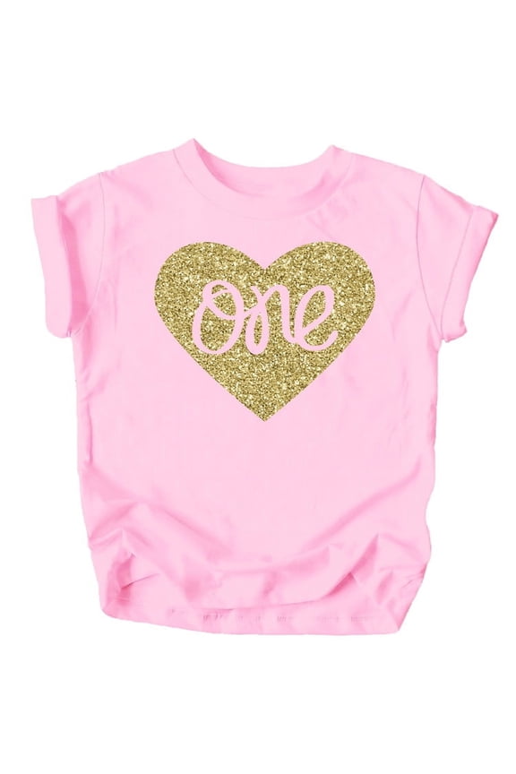 One in Heart 1st Birthday Shirt for Baby Girls First Birthday Outfit Pink Shirt