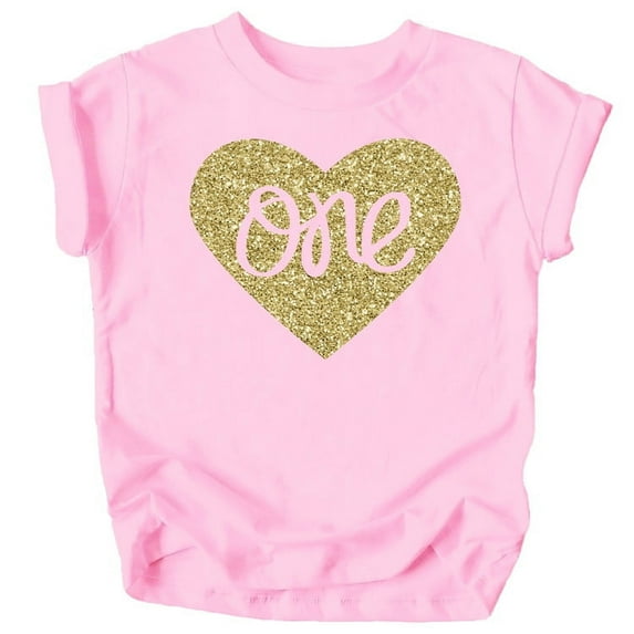 One in Heart 1st Birthday Shirt for Baby Girls First Birthday Outfit Pink Shirt