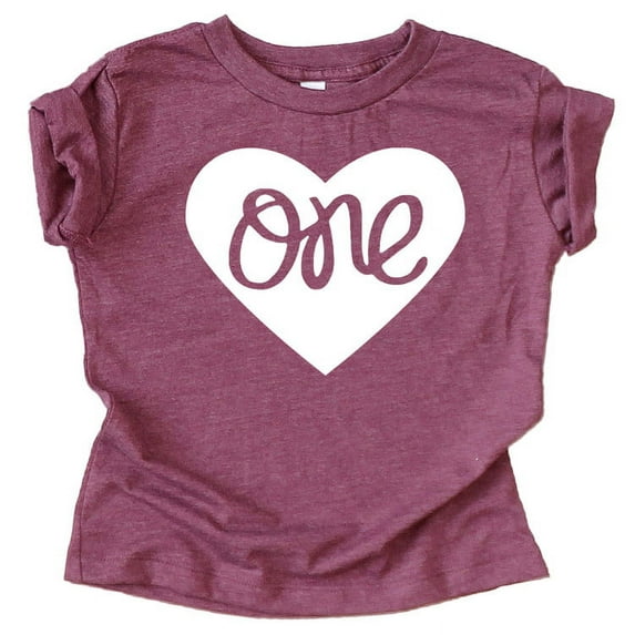 One in Heart 1st Birthday Shirt for Baby Girls First Birthday Outfit Vintage Burgundy Shirt