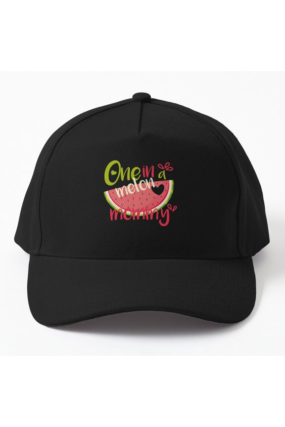 One in a Melon Mom Baseball Hat, Mother Watermelon Wordplay Graphic Design, Classic Cap