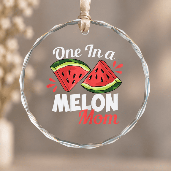 One in a Melon Mom Watermelon Tropical Fruit Mother's Day Christmas Ornament, Family Memory Decor, Circle Glass Ornament