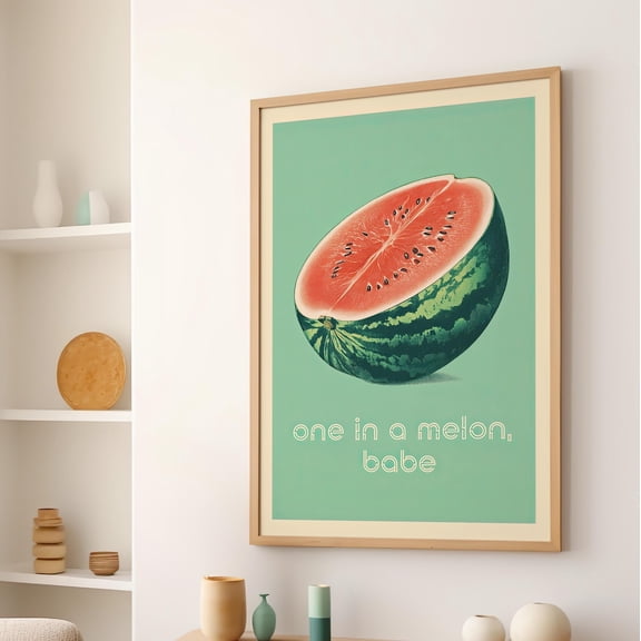 One in a Melon Typography Wall Art, Retro Watermelon Kitchen Decor, Unframed Paper Print Size 8x12